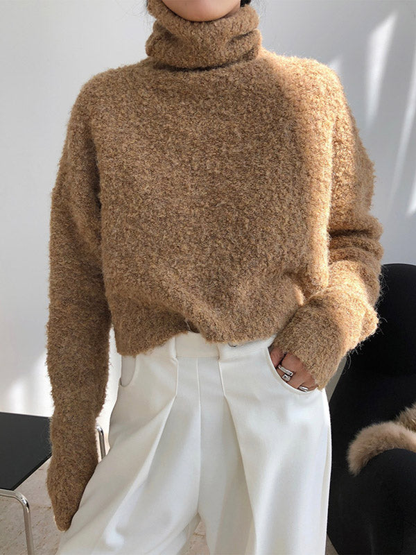 Rarove-Stylish Solid High-Neck Wool-Blend Sweater