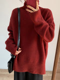 Rarove-Casual Long Sleeves Loose Solid Color High-Neck Sweater Tops