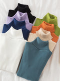 Rarove-Simple Skinny Solid Color High-Neck Sweater Tops