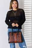 RAROVE-European and American women's clothing, minimalist style, casual fashion David Jones Leopard Contrast Rivet Handbag