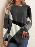 RAROVE-European and American women's clothing, minimalist style, casual fashion Geometric Round Neck Long Sleeve T-Shirt