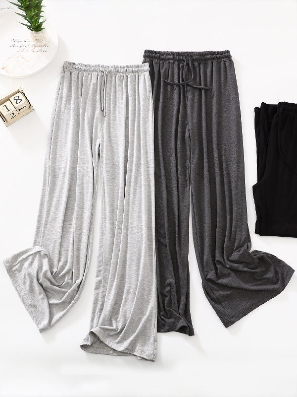 Rarove-High Waisted Loose Drawstring Elasticity Solid Color Casual Pants Bottoms Trousers
