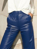 Rarove-Skinny Leg Straight Leg High-Waisted Solid Color Split-Joint PU Pants Trousers