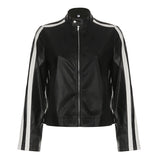 RAROVE-Vintage Side Striped Pu Leather Jacket