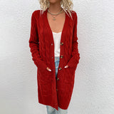 Rarove-Women's Cardigan Twist Knitted Open Front Button Long Sleeve Sweater Cardigan with Pocket