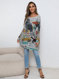Rarove-Casual Long Sleeves Loose Cartoon Printed Contrast Color Round-Neck Sweater Tops