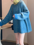 Rarove-Original Loose Contrast Color High-Neck Long Sleeves Sweater Tops