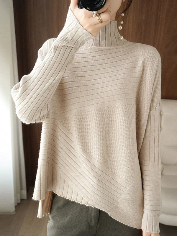 Rarove-Original Irregular 7 Colors High-Neck Long Sleeves Sweater Top