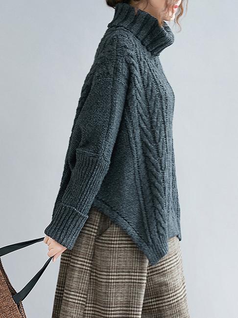 Rarove-Cable- Knit High-neck Solid Loose Sweater