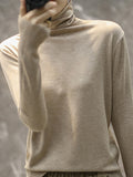 Rarove-Simple Loose Long Sleeves Solid Color High-Neck Pullovers
