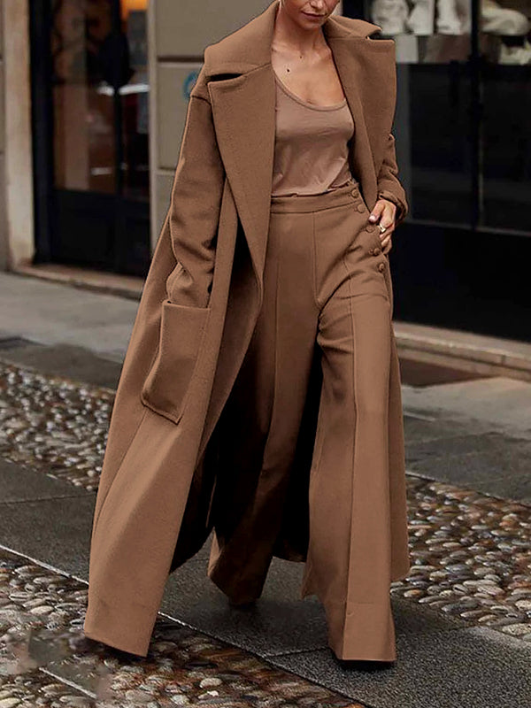 Rarove-Loose Straight Leg High-Waisted Solid Color Split-Joint Pants Trousers