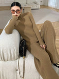 Rarove-Stylish Solid 3 Piece High-Neck Sweater & Wide Leg Pants& Cardigan Tops Set