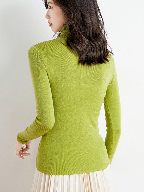 Rarove-Simple Skinny Long Sleeves Solid Color High-Neck Sweater Tops Pullovers