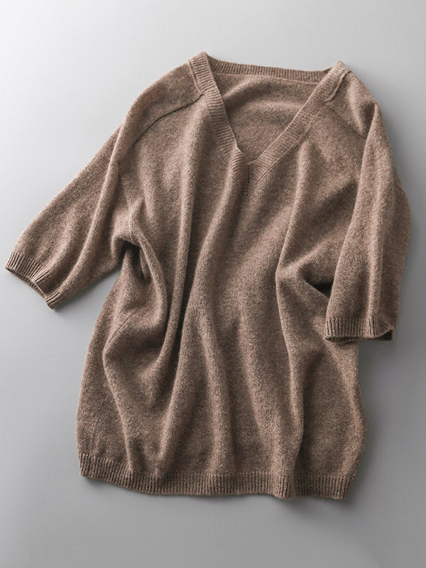 Rarove-Urban Solid Color V-Neck Knitting Pullover