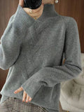 Rarove-Casual Loose Long Sleeves Solid Color High-Neck Sweater Tops
