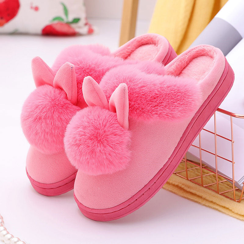 Rarove- Long Ear Single Ball Warm And Thick Indoor Cotton Slippers