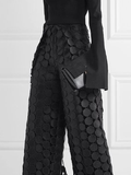 Rarove-High Waisted Wide Leg Hollow Polka Dot Solid Color Pants Trousers