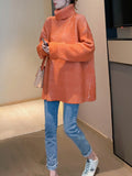 Rarove-Original Loose Contrast Color High-Neck Long Sleeves Sweater Tops