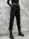 Rarove-Stylish Drawstring Punk Empire Black Casual Overalls Pants