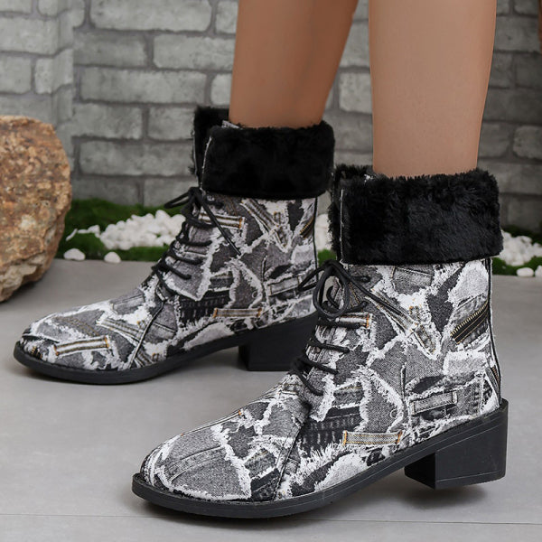 Rarove- Light Gray Casual Patchwork Printing Pointed Comfortable Out Door Shoes (Heel Height 1.37in)