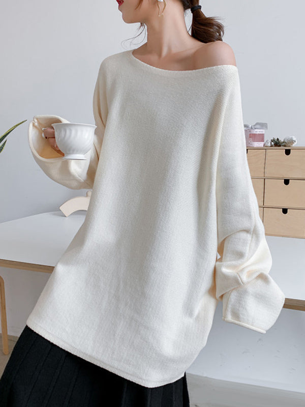 Rarove-Simple Solid Color Round-Neck Sweater