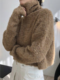 Rarove-Stylish Solid High-Neck Wool-Blend Sweater