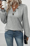 RAROVE-European and American women's clothing, minimalist style, casual fashion Decorative Button V-Neck Lantern Sleeve Blouse