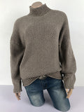 Rarove-Casual Long Sleeves Solid Color High-Neck Sweater Tops