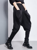 Rarove-Casual Loose Split-Joint Solid Color High-Waisted Harem Pants