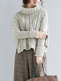 Rarove-Cable- Knit High-neck Solid Loose Sweater