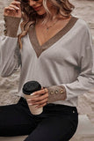 RAROVE-European and American women's clothing, minimalist style, casual fashion V-Neck Dropped Shoulder Blouse