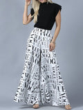 Rarove-Loose Wide Leg High-Waisted Letter Print Split-Joint Pants Trousers