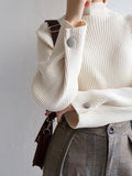 Rarove-Simple Loose Solid Color High-Neck Sweater