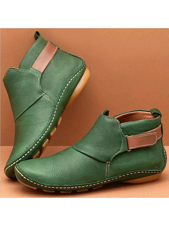 Rarove- Vintage handmade PU leather velcro flat ankle boots