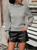 Rarove-Long Sleeves Loose Beaded Split-Joint High-Neck Knitwear Pullovers Sweater Tops