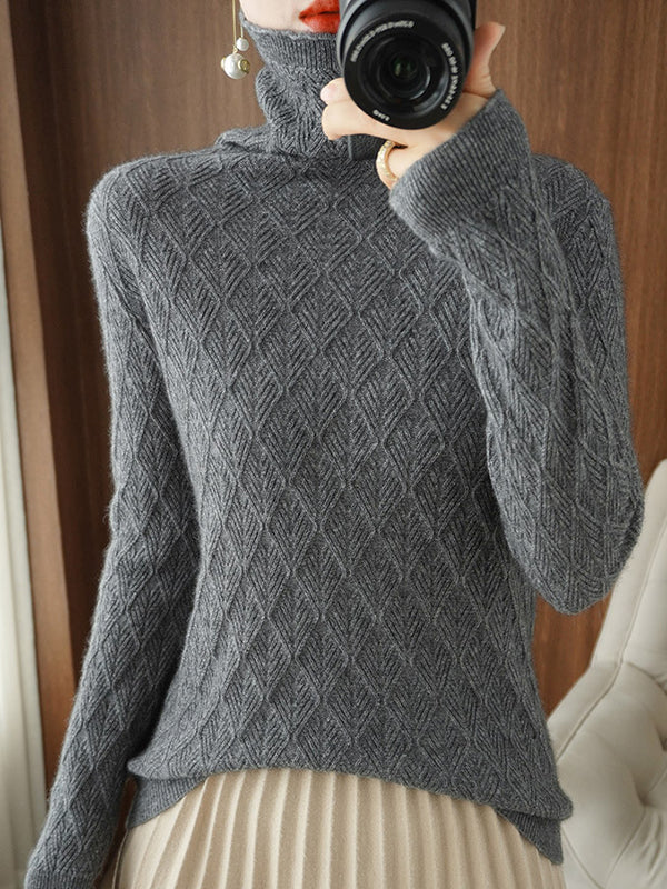Rarove-Solid Color Long Sleeves High-Neck Sweater Tops