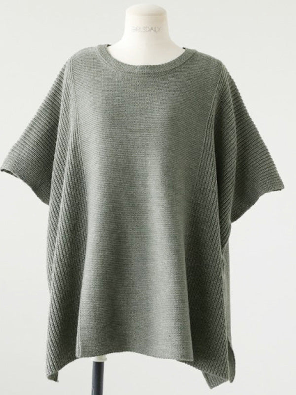 Rarove-Casual Loose Split-Side Round-Neck Sweater Tops