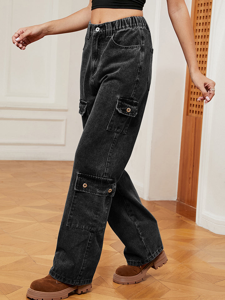 RAROVE-Women's Retro Denim Jeans Buttoned Long Jeans