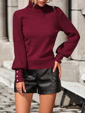 Rarove-Long Sleeves Loose Beaded Split-Joint High-Neck Knitwear Pullovers Sweater Tops
