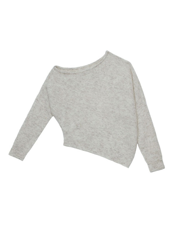 Rarove-Casual Loose Long Sleeves Solid Color Off-The-Shoulder Sweater Tops