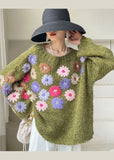 Rarove-Beautiful Green Embroidered Floral Knit sweaters Winter