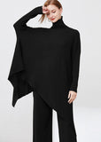 Rarove-Black Oversized Wool Sweaters Asymmetrical Design Long Sleeve