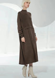 Rarove-Bohemian Chocolate Turtle Neck Patchwork Solid Wool Knit Sweater Dress Long Sleeve