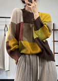 Rarove-Boutique Khaki O-Neck Thick Patchwork Knit Sweater Winter