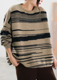 Rarove-Boutique Khaki Striped Knit Sweater Tops Winter