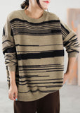 Rarove-Boutique Khaki Striped Knit Sweater Tops Winter