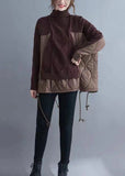 Rarove-Brown Spring Patchwork Loose Knit Dress Sweater