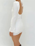 RAROVE 2024 Sexy Solid Bodycon Solid Color Long Sleeve Spring Mini Dress
