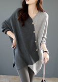Rarove-Casual Grey Asymmetrical Patchwork Knit Shirt Winter