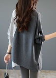Rarove-Casual Grey Asymmetrical Patchwork Knit Shirt Winter